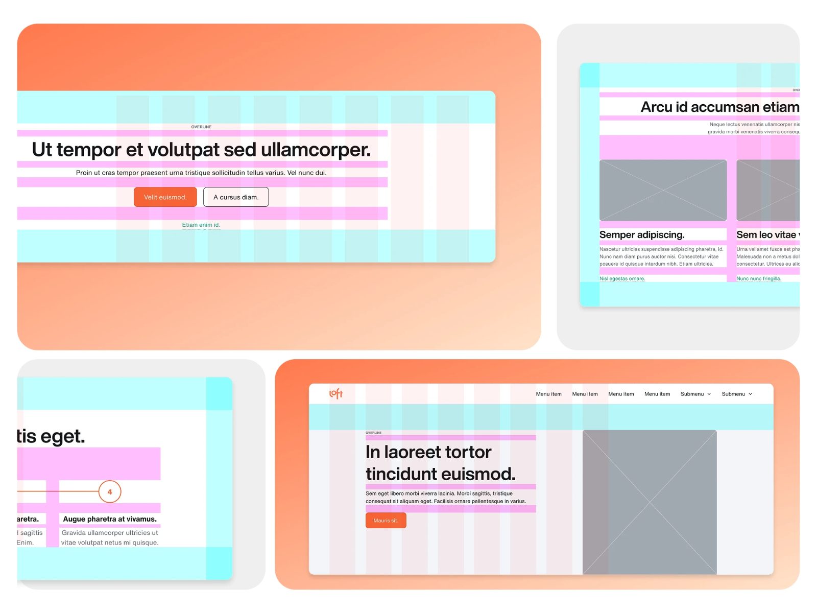 Responsive layout grids and page templates standardized across the system for consistent composition.