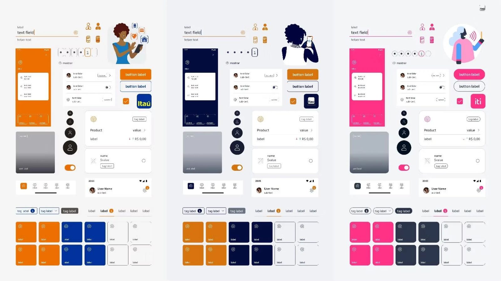 The same components, re-themed across brands and segments.