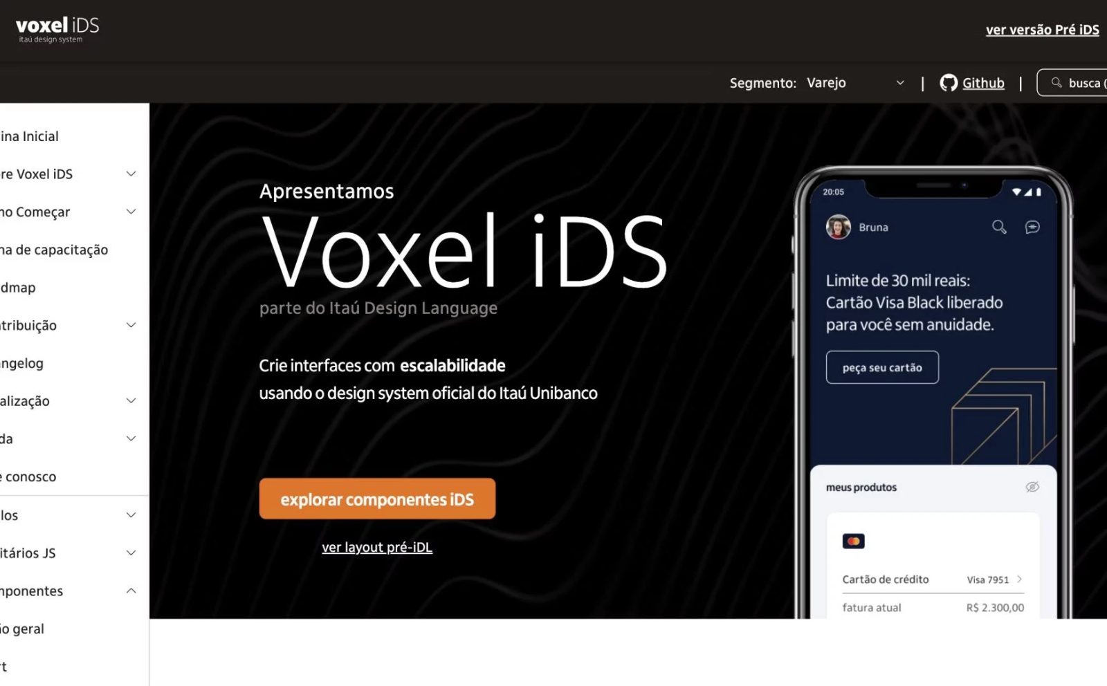 Voxel iDS, the public component site for the Itaú Design Language.